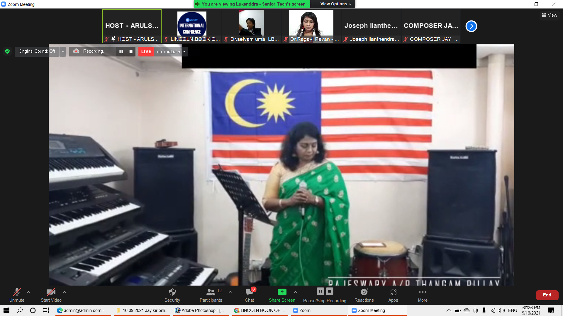 First person in the world, to conduct longest musical marathon with 104 music school students from 14 states of Malaysia in 6 hours 40 minutes.